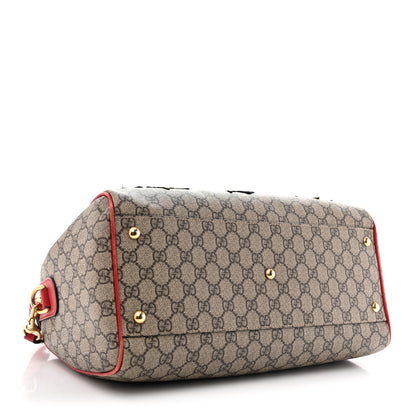Gucci GG Supreme Monogram Kingsnake Heart Embroidered Medium Boston Hibiscus Red 4 of 15