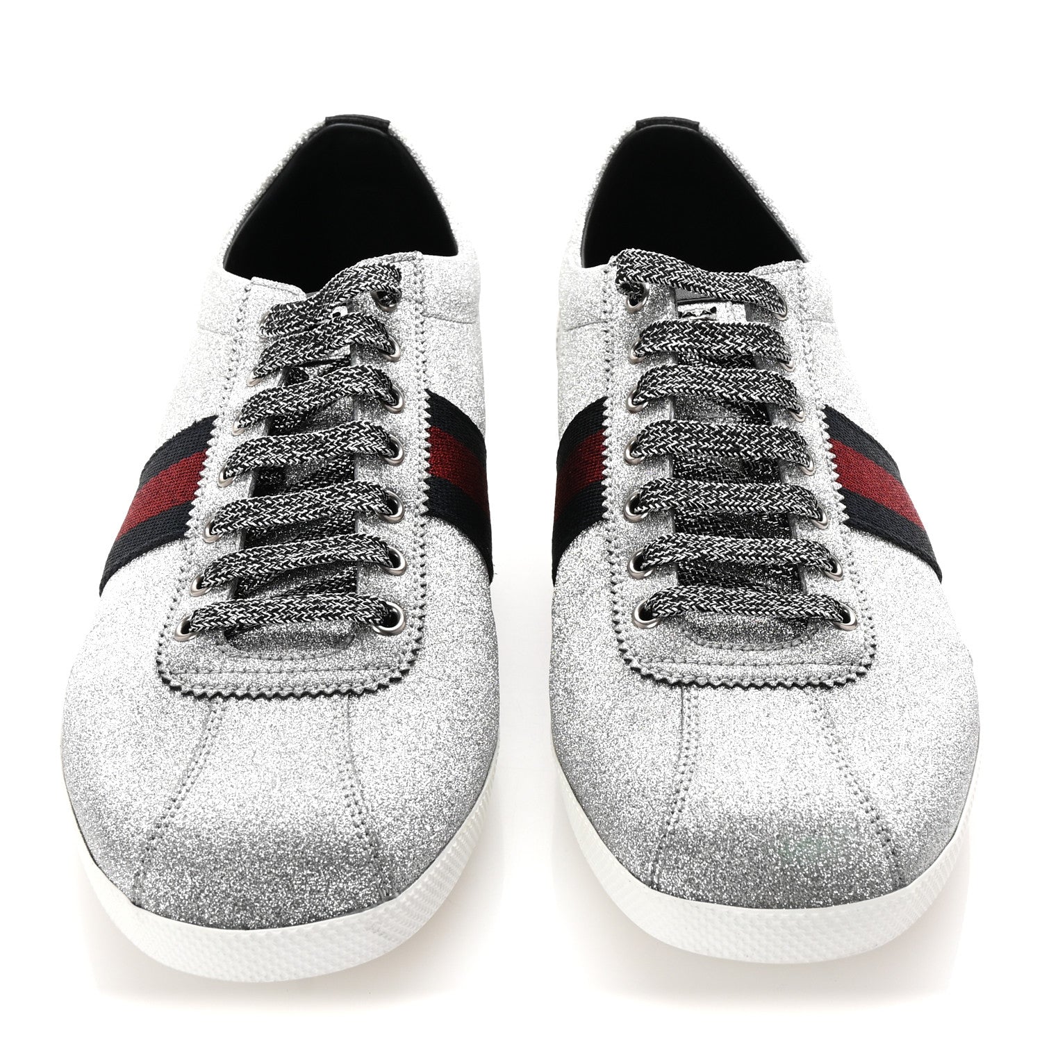 Gucci Glitter Fabric Studded Web Mens Sneakers 12 Silver 3 of 10