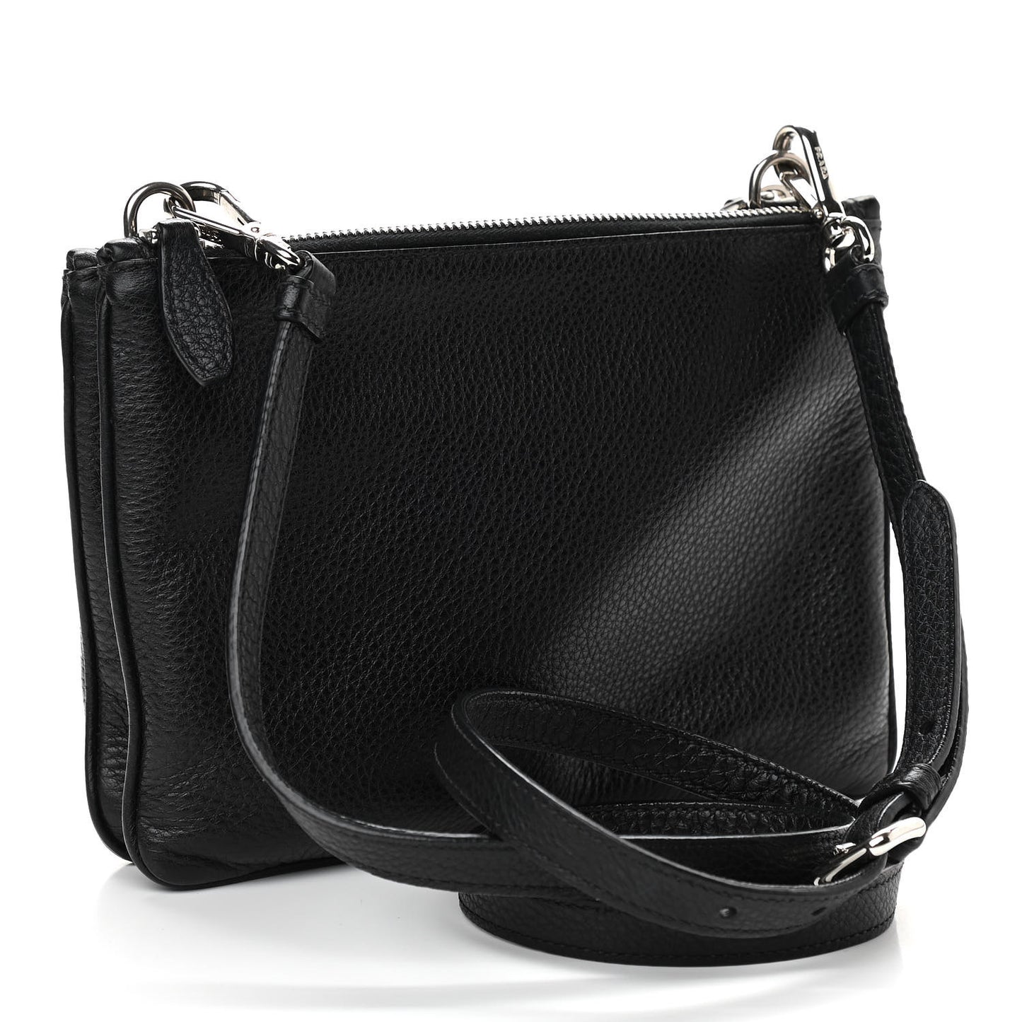 Vitello Phenix Double Zip Crossbody Bag Black