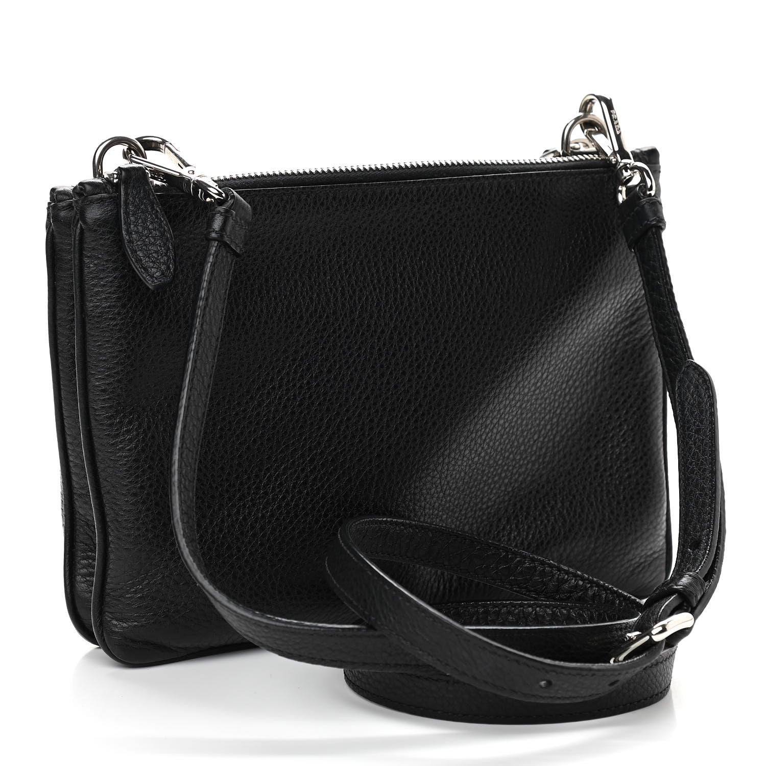 Prada Vitello Phenix Double Zip Crossbody Bag Black 2 of 12