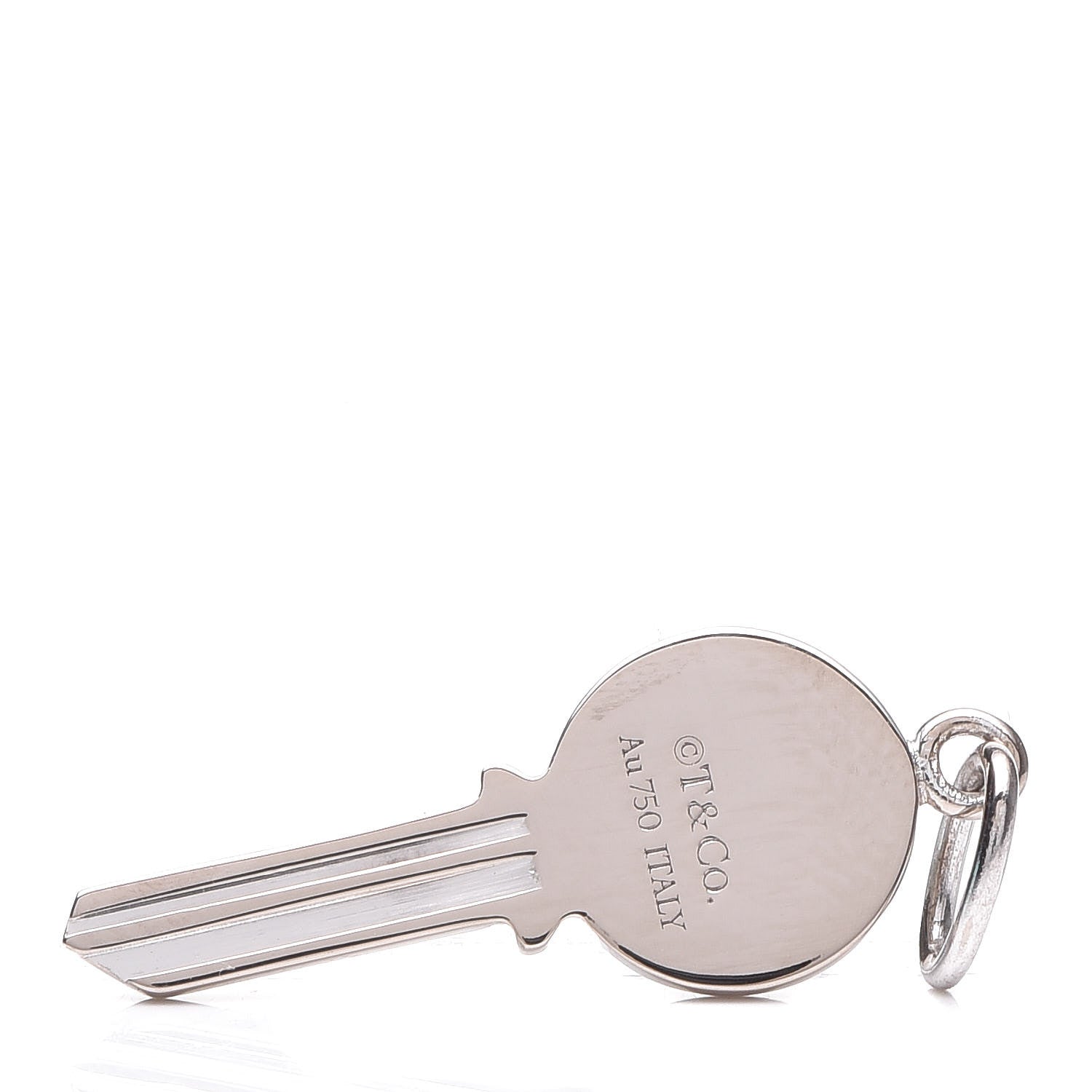 Tiffany 18K White Gold Diamond Mini Modern Keys Round Key Pendant 3 of 5