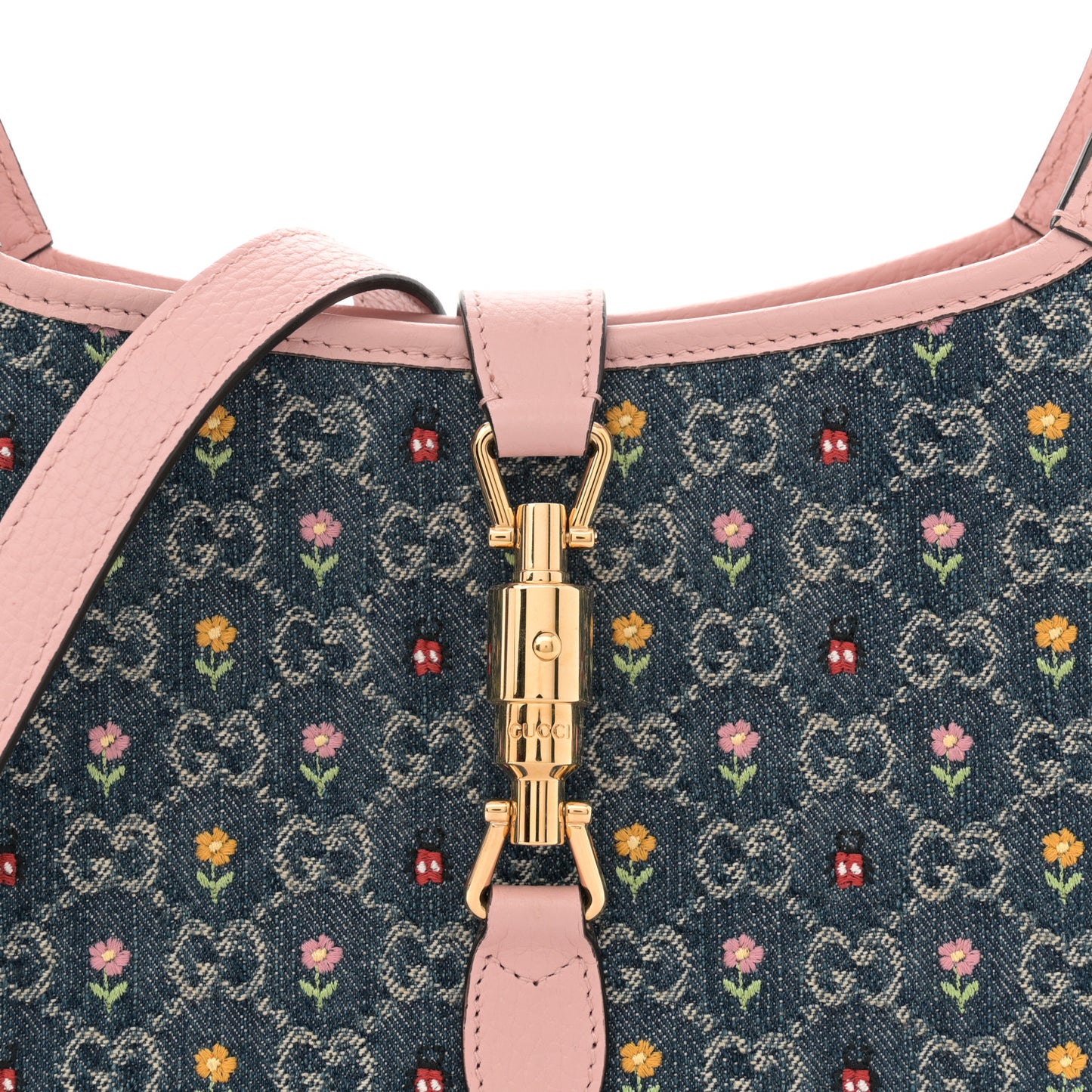 New Denim GG Monogram Calfskin Love Parade Small Jackie 1961 Hobo Light Pink