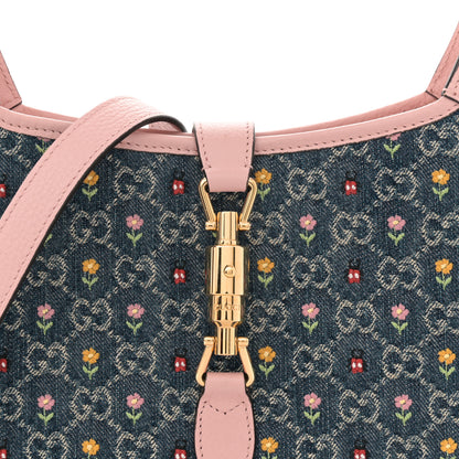 Gucci New Denim GG Monogram Calfskin Love Parade Small Jackie 1961 Hobo Light Pink 9 of 11