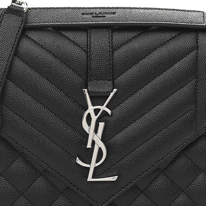 Saint Laurent Grain De Poudre Textured Mixed Matelasse Triquilt Medium Monogram Satchel Black 8 of 10
