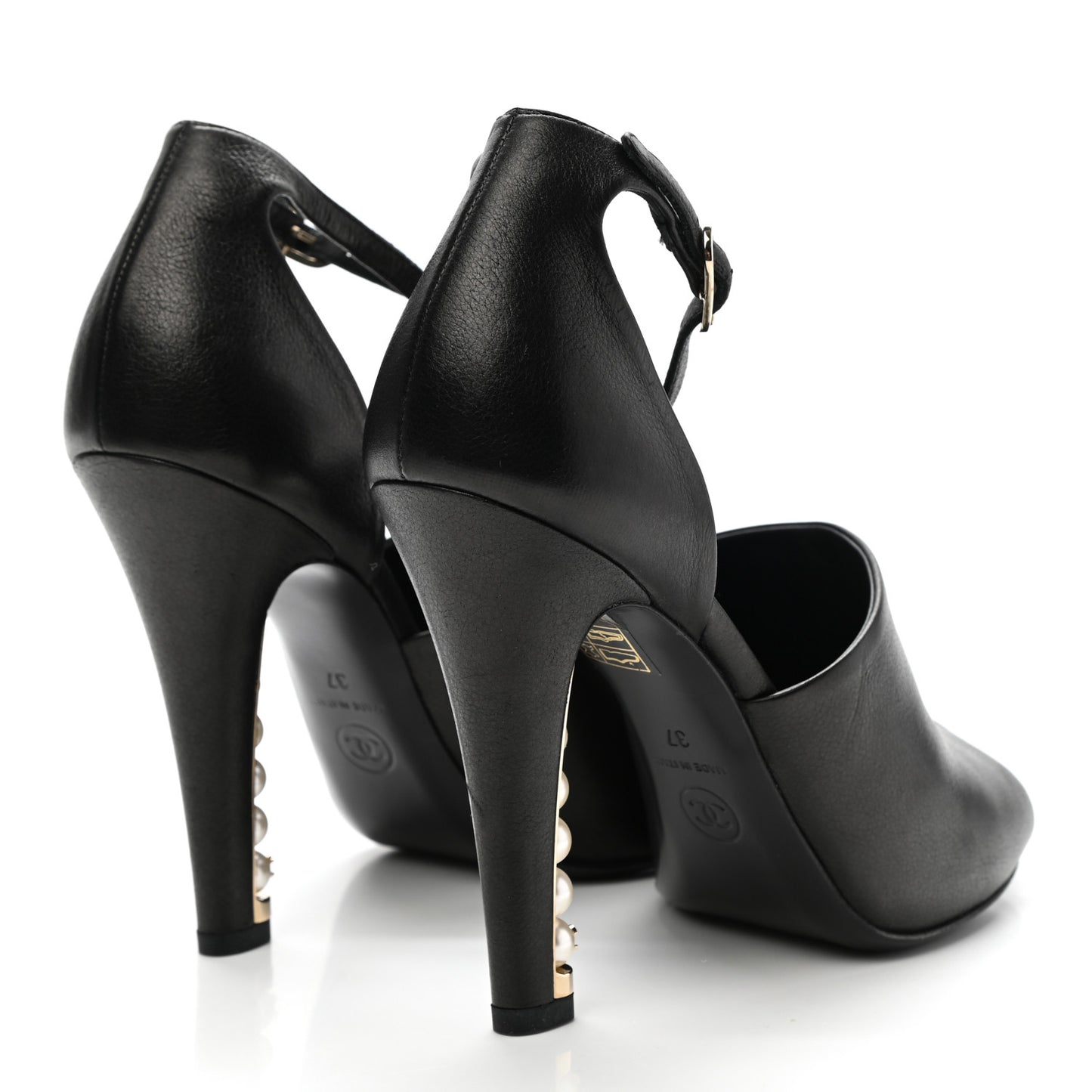 Lambskin Pearl Ankle Strap Sandals 37 Black
