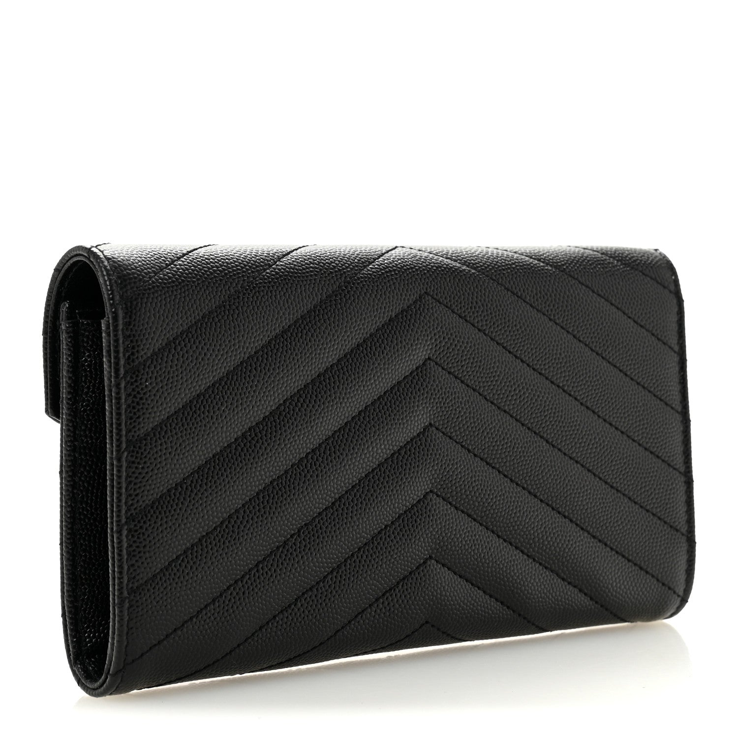 Saint Laurent Grain De Poudre Matelasse Chevron Monogram Flap Wallet Black 3 of 8