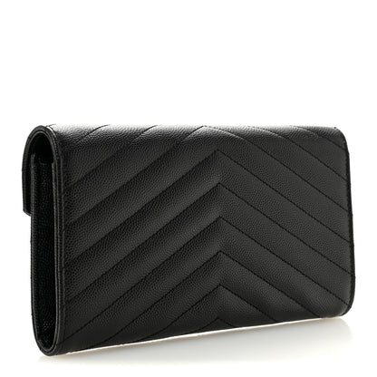Saint Laurent Grain De Poudre Matelasse Chevron Monogram Flap Wallet Black 3 of 8