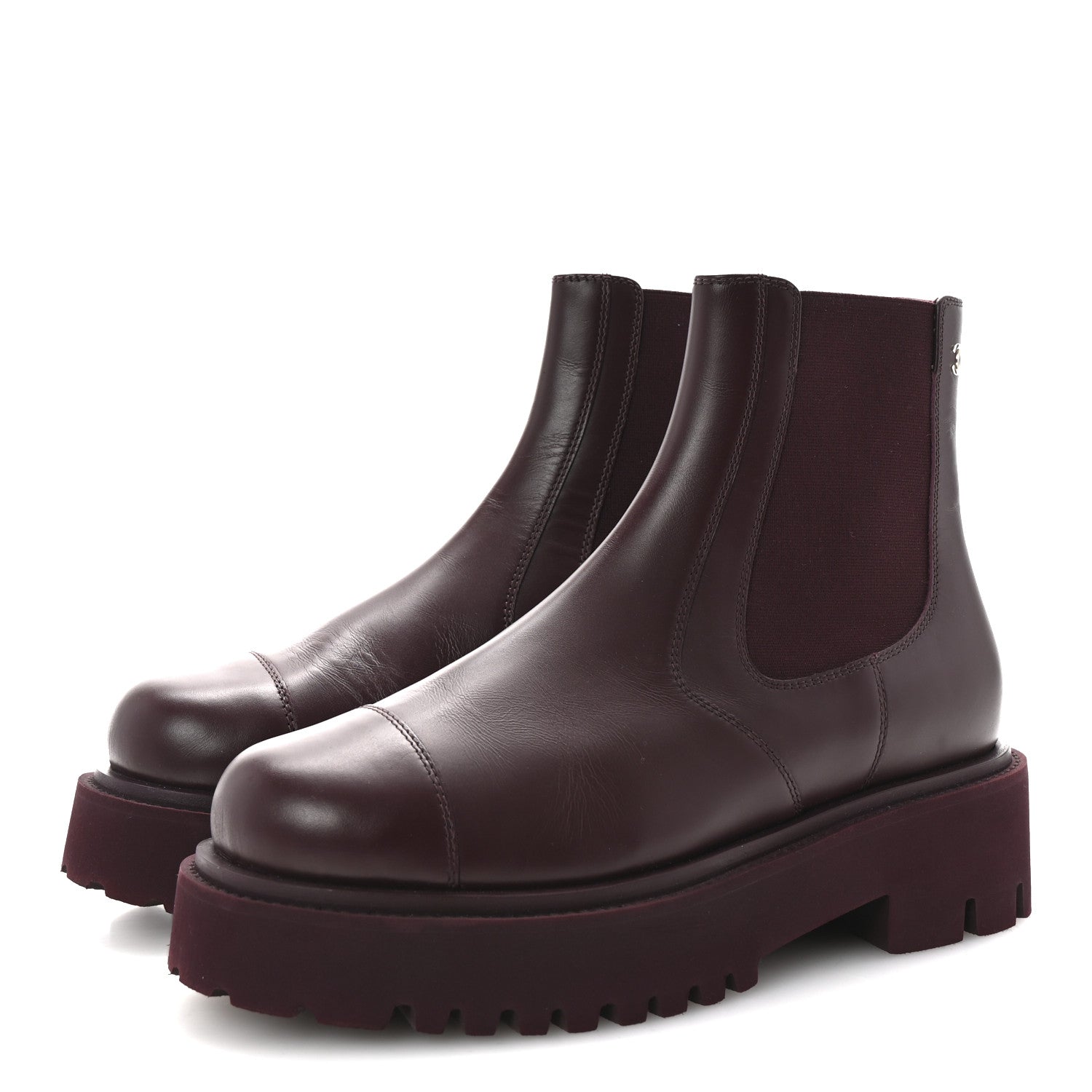 Chanel Calfskin Cap Toe CC Short Boots 40.5 Burgundy 4 of 9