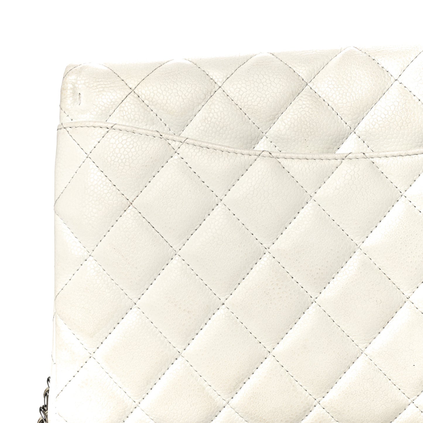 Caviar Quilted Clutch With Chain Flap White