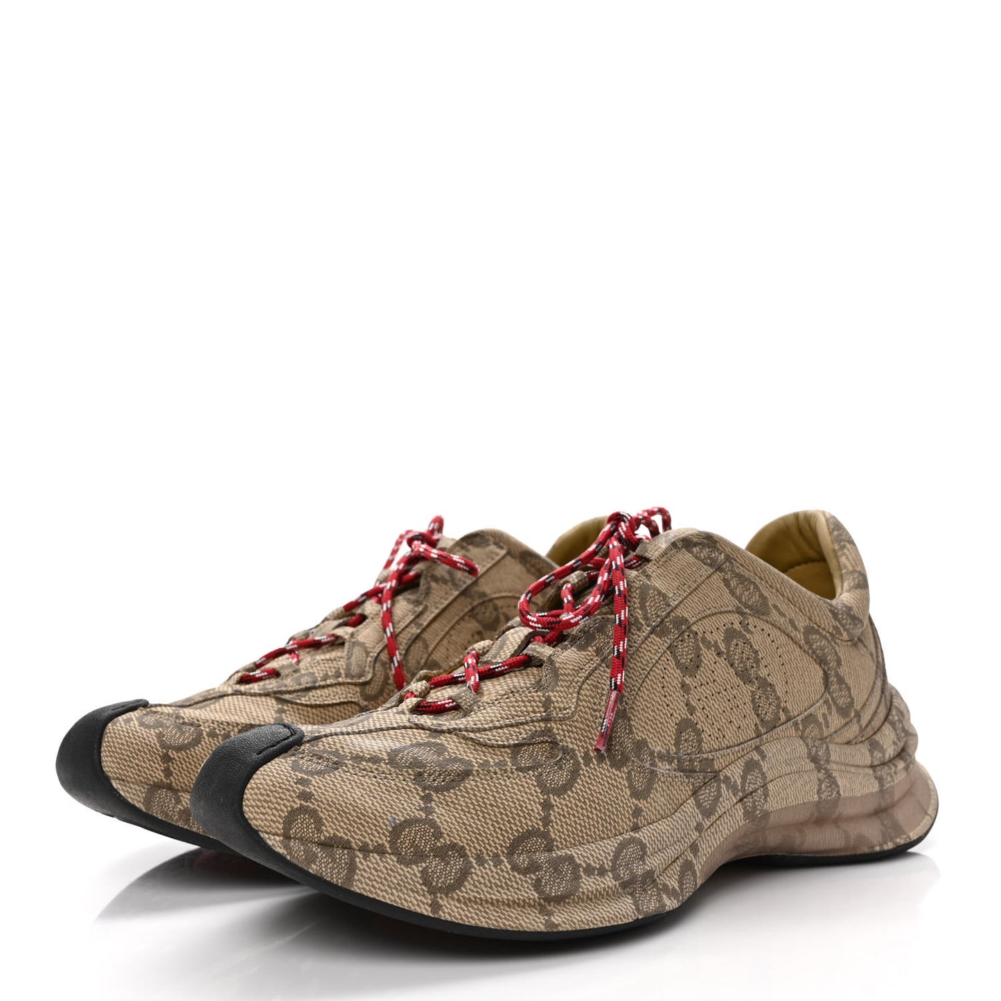Ultralight Plume Calfskin Monogram Printed Mens Gucci Run Sneakers 8 Beige Ebony