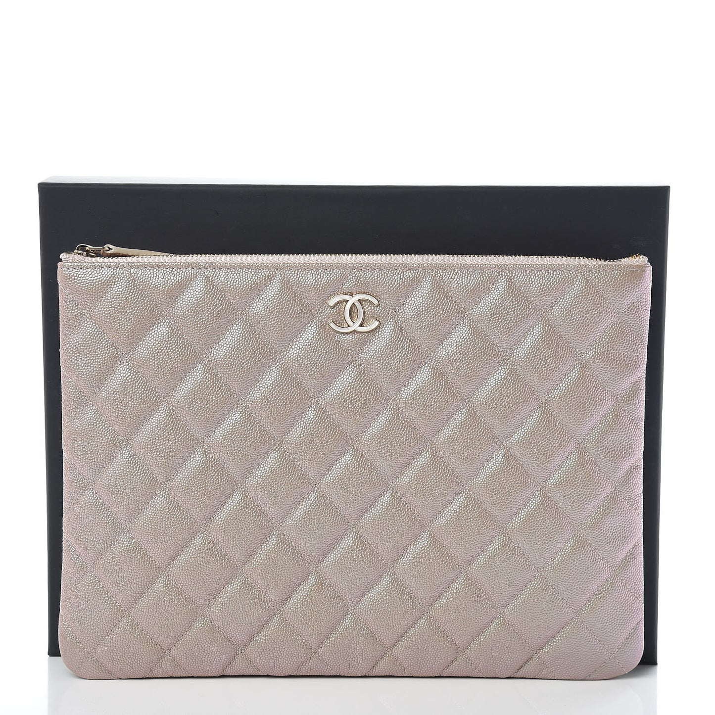 Iridescent Caviar Quilted Medium Cosmetic Case Beige