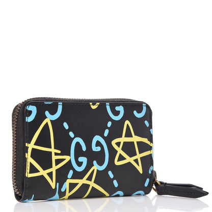 Gucci Calfskin GucciGhost Zip Around Card Case Black New Acquamarine 3 of 7