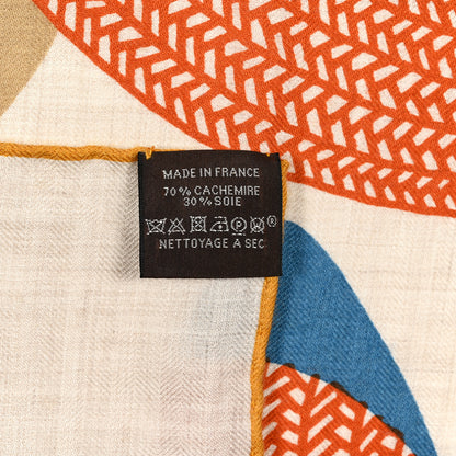 Hermes Cashmere Silk Mon Premier Galop Shawl 140 Naturel Bleu Corail 4 of 5
