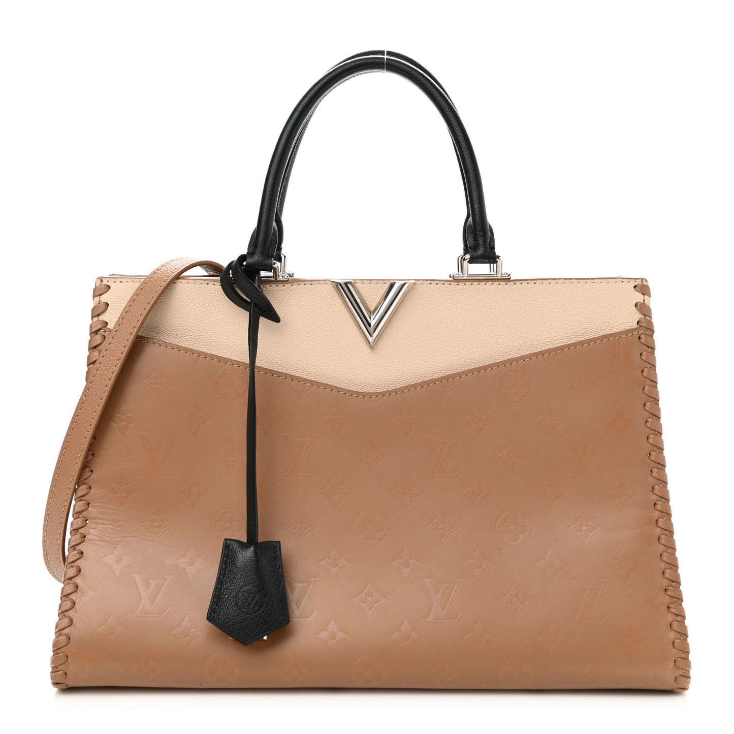 Monogram Cuir Plume Very One Zipped Tote Sesame Creme