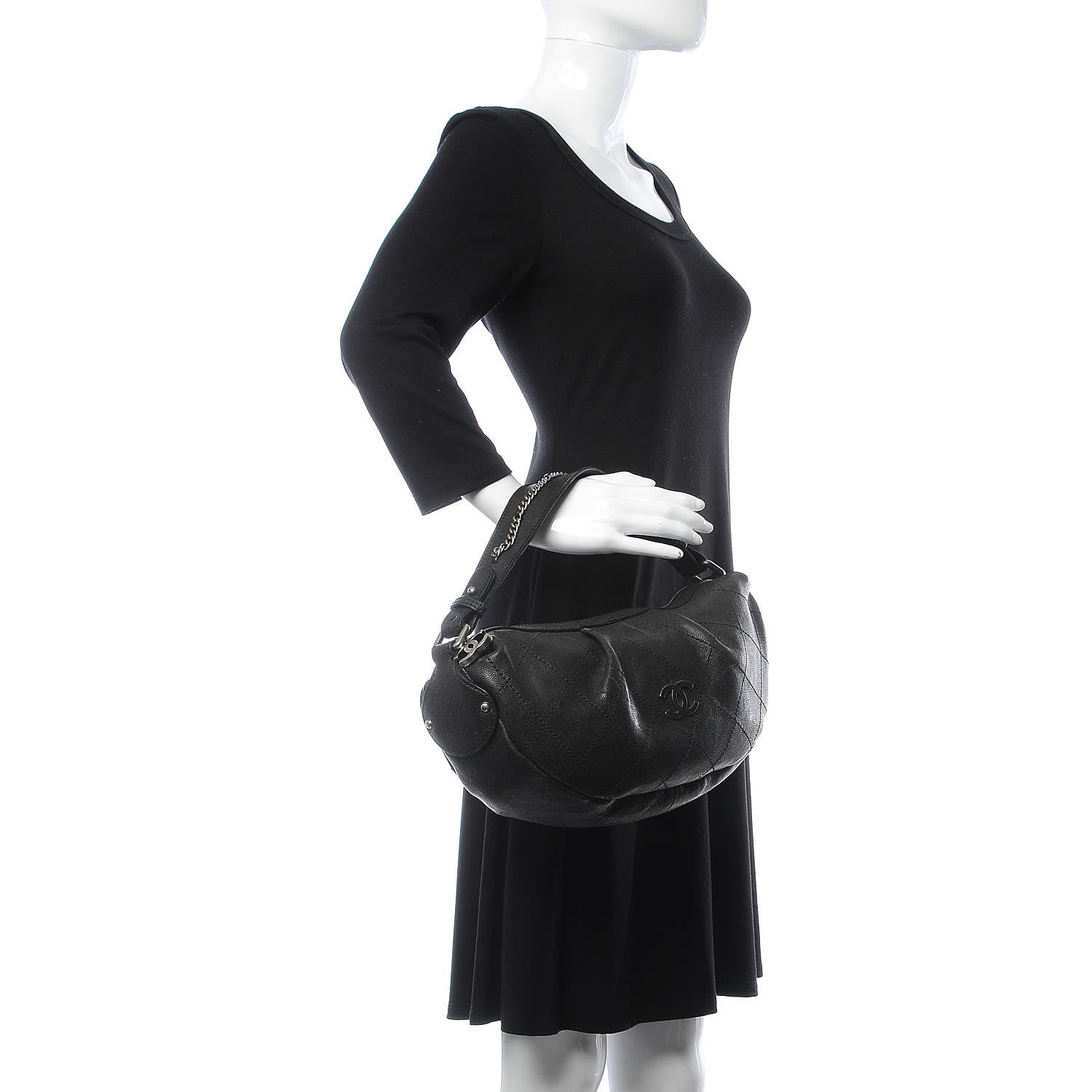 Chanel Caviar Stitched Outdoor Ligne Hobo Black 2 of 15