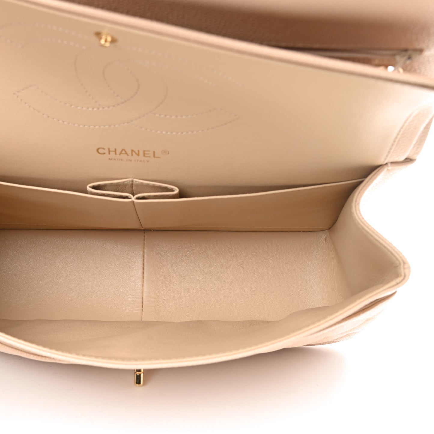 Caviar Quilted Jumbo Double Flap Beige Clair