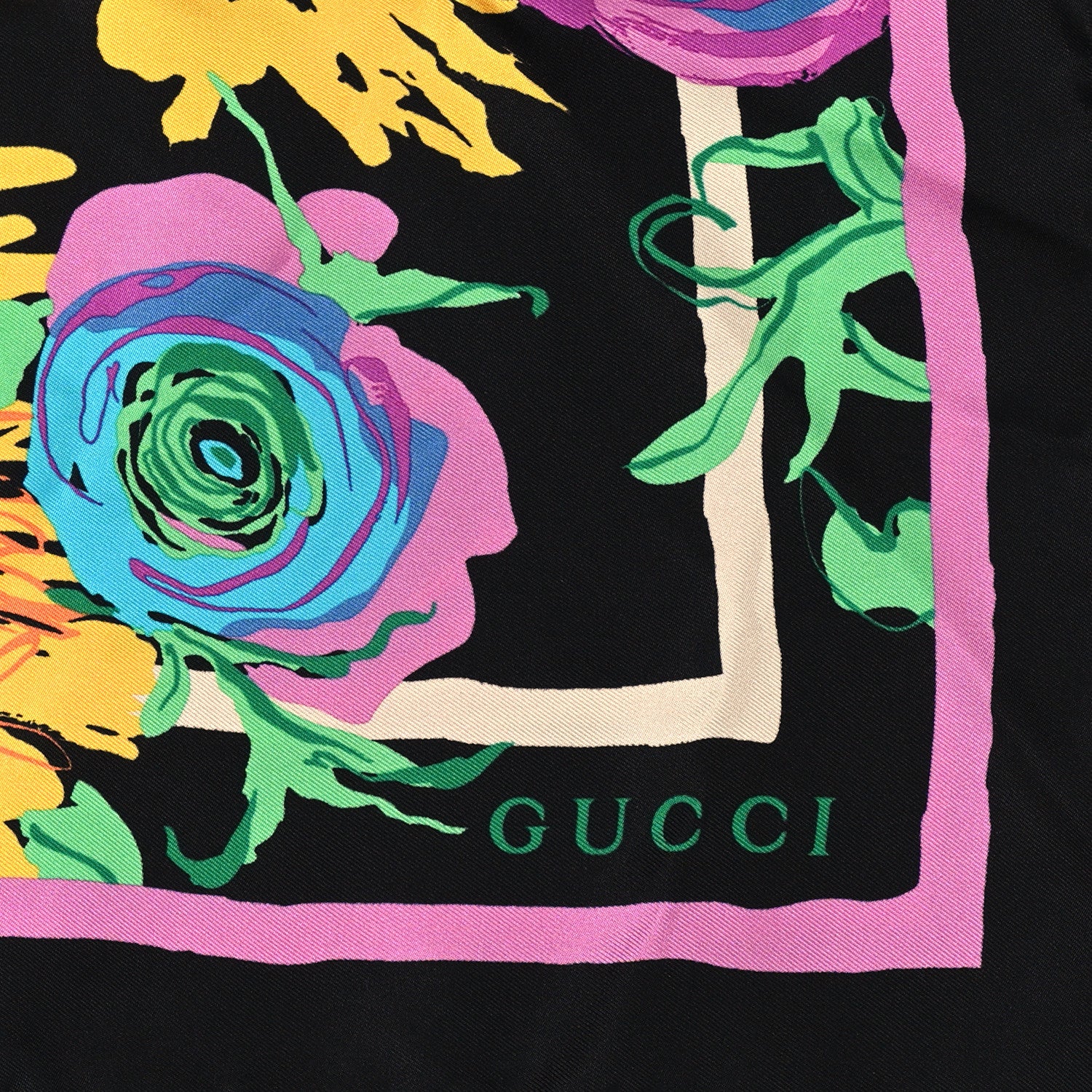 Gucci X KEN SCOTT Silk Twill Jenni Square Scarf Black Pink 2 of 4