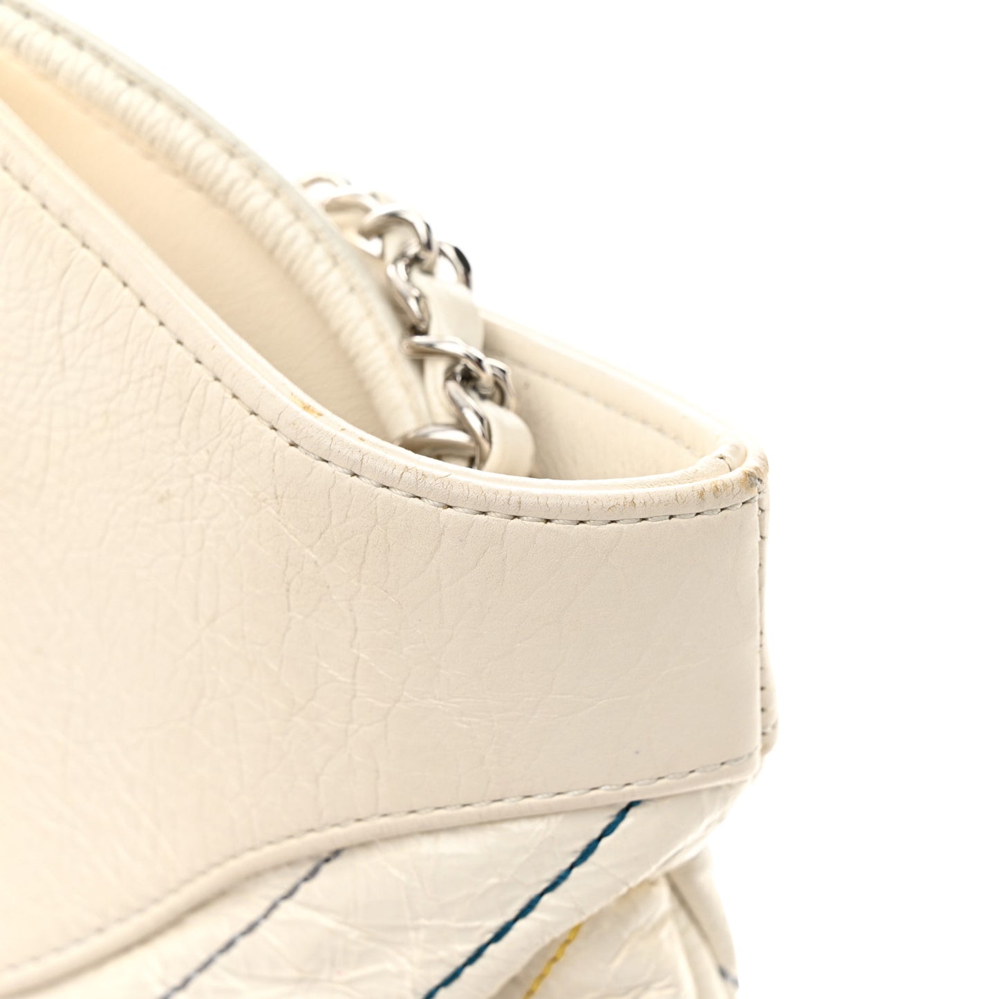 Glazed Calfskin Chevron Stitched Small 31 Shopping Bag White Multicolor