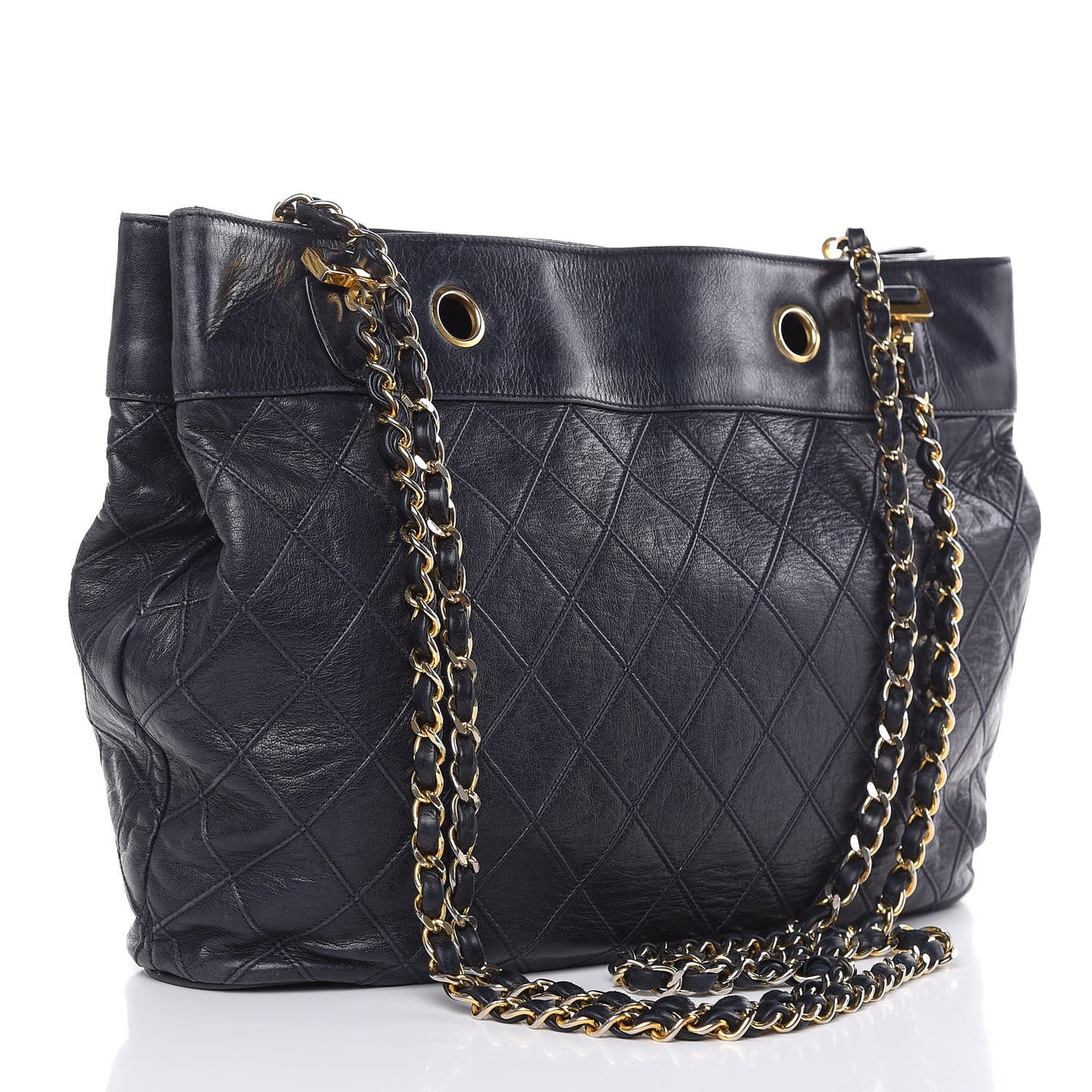 Lambskin Stitched Shopper Tote Navy
