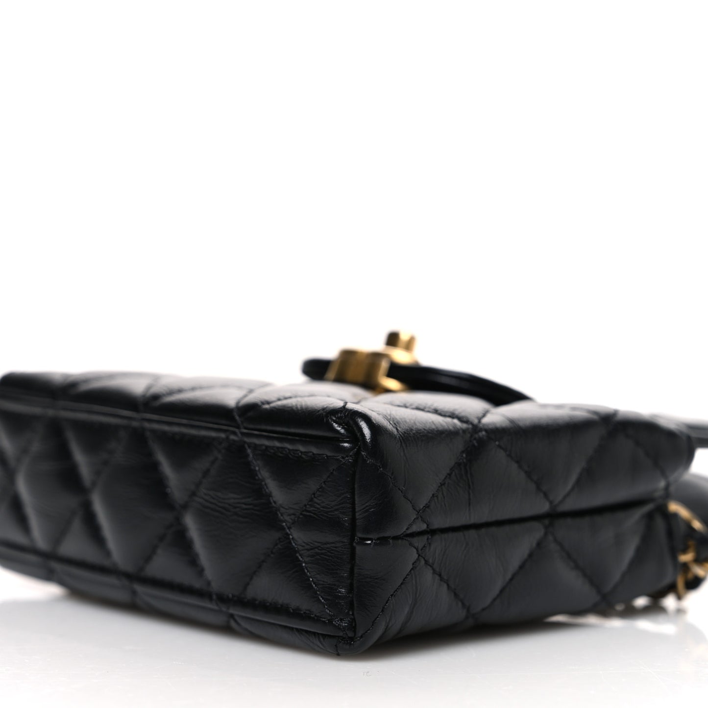 Shiny Aged Calfskin Quilted Mini Nano Kelly Shopper Black