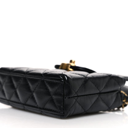 Chanel Shiny Aged Calfskin Quilted Mini Nano Kelly Shopper Black 9 of 9