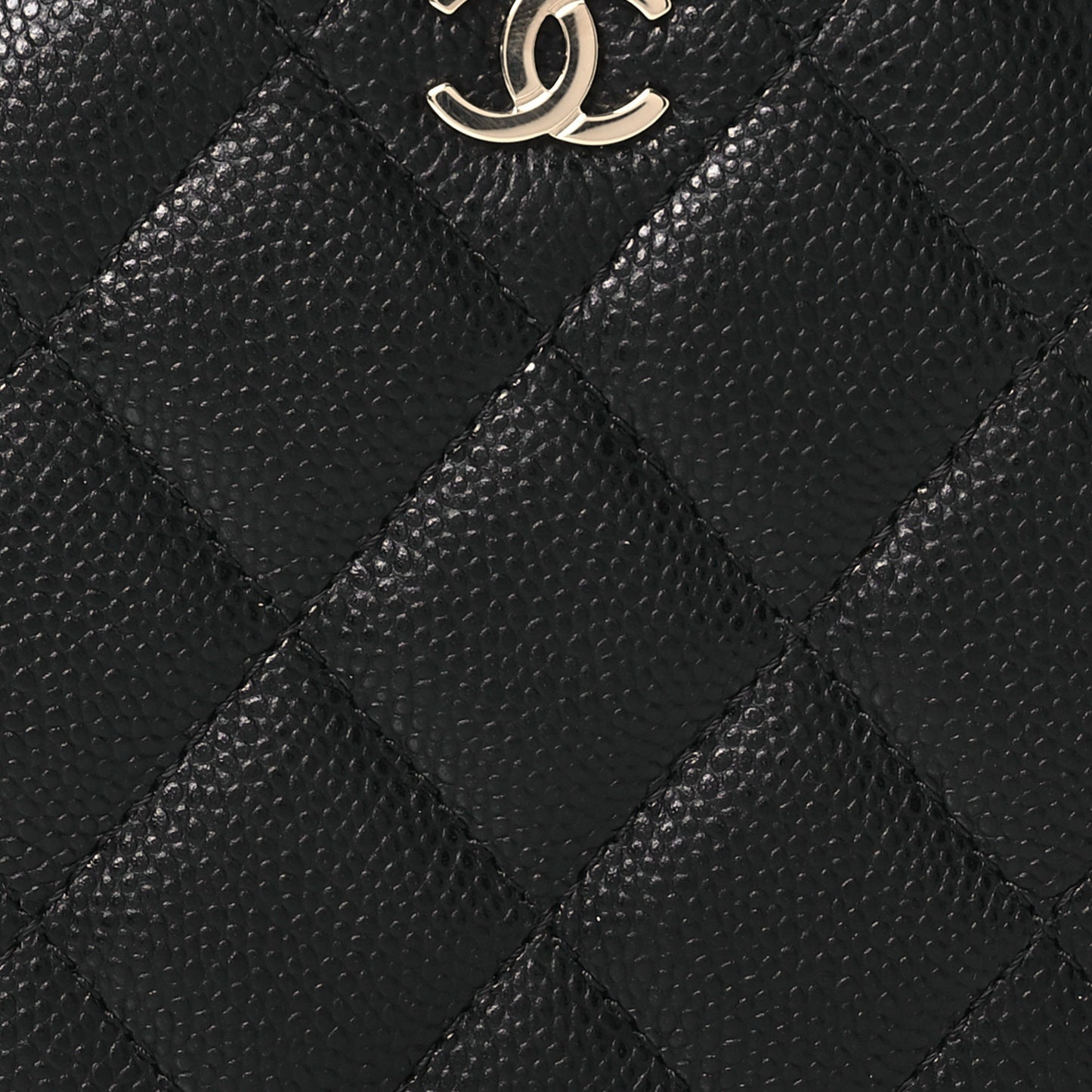 Caviar Quilted Round Top Handle Jewelry Case With Chain Black