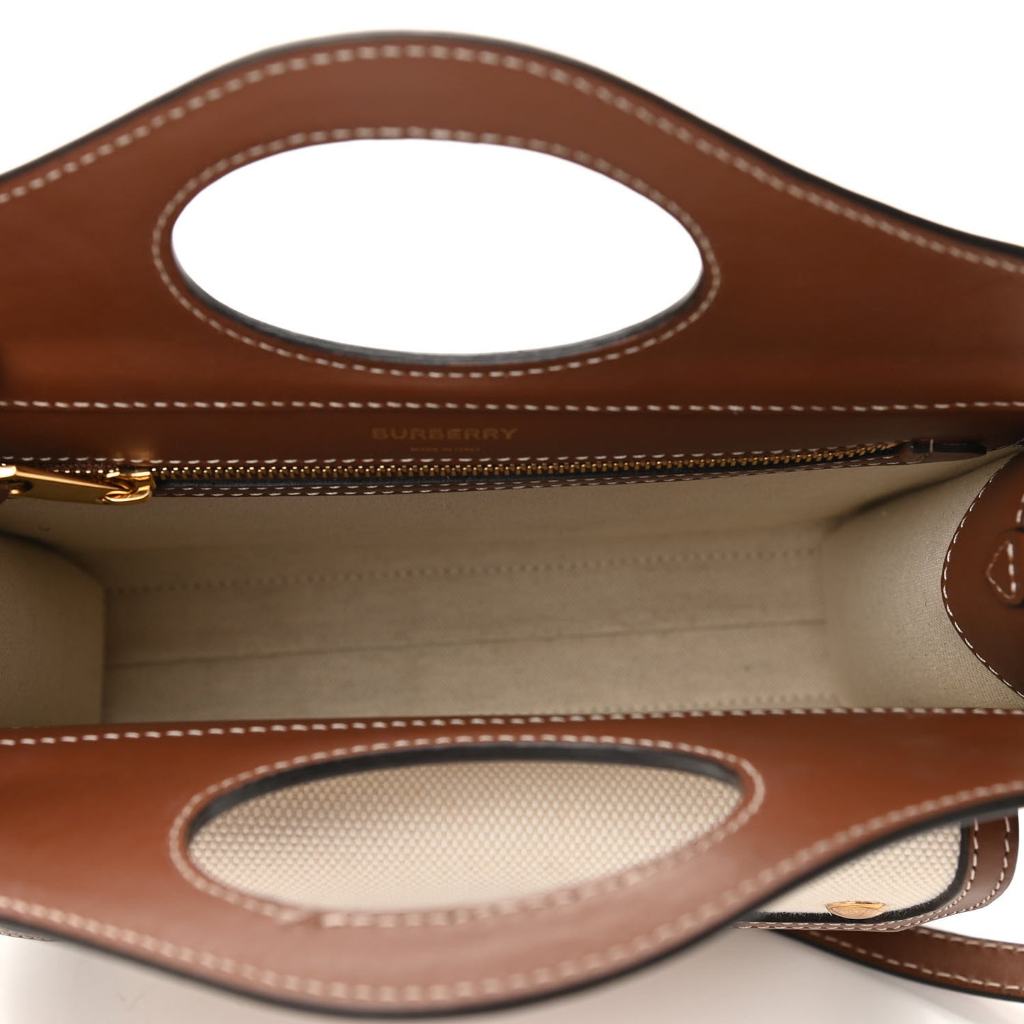 Canvas Smooth Calfskin Two Tone Mini Pocket Bag Natural Malt Brown