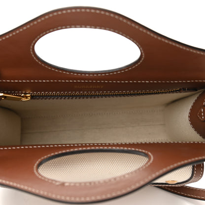Burberry Canvas Smooth Calfskin Two Tone Mini Pocket Bag Natural Malt Brown 7 of 10