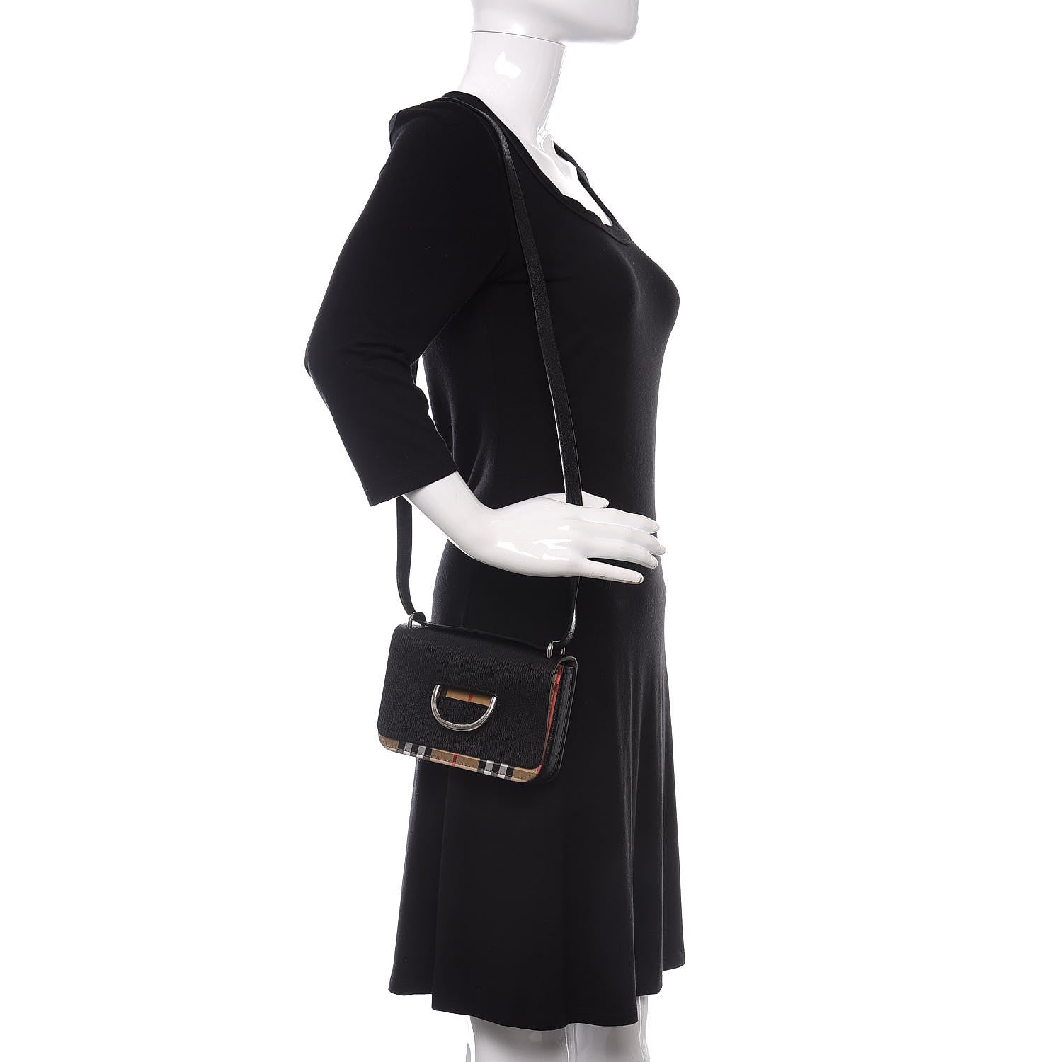 Burberry Goatskin Vintage Check Mini D-Ring Bag Black 2 of 9