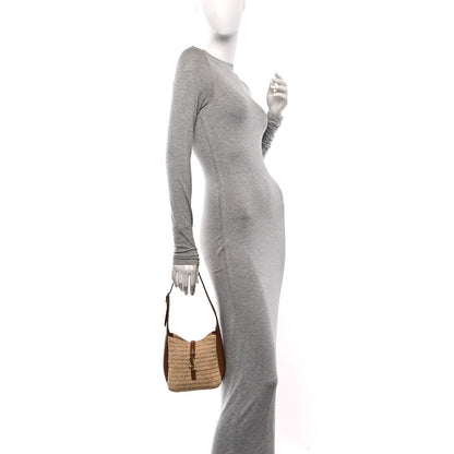 Saint Laurent Raffia Calfskin Le 5 A 7 Baby Hobo Natural Brick 2 of 10