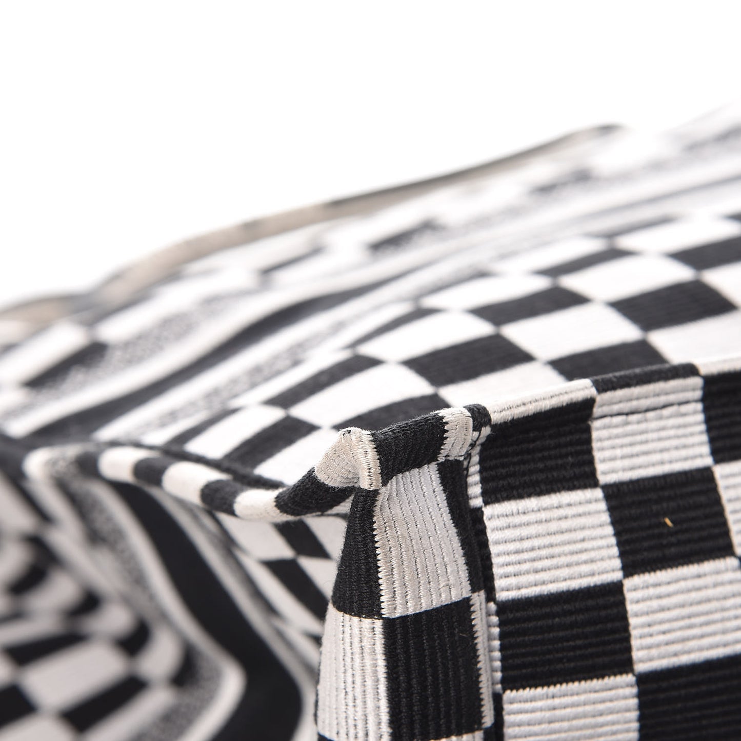 Canvas Embroidered Checkered Book Tote Black White