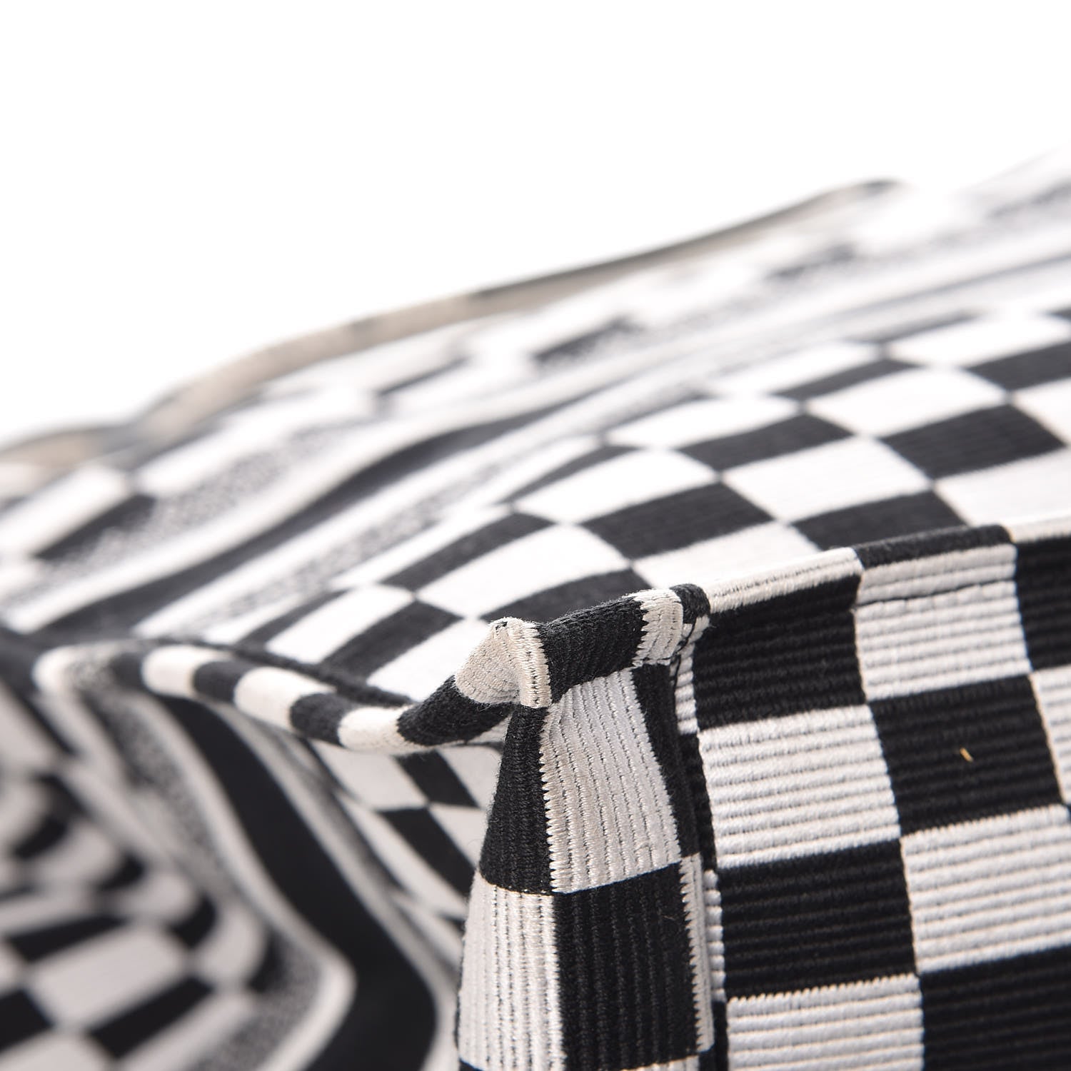 Christian Dior Canvas Embroidered Checkered Book Tote Black White 11 of 14