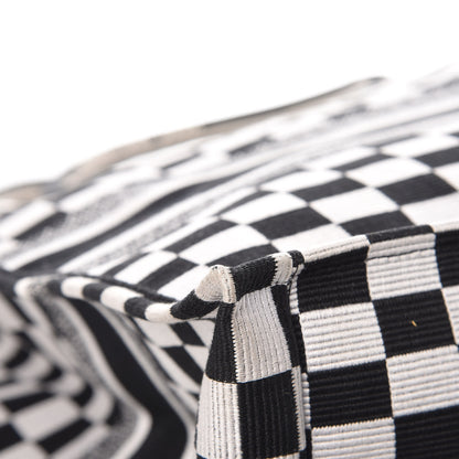 Christian Dior Canvas Embroidered Checkered Book Tote Black White 11 of 14