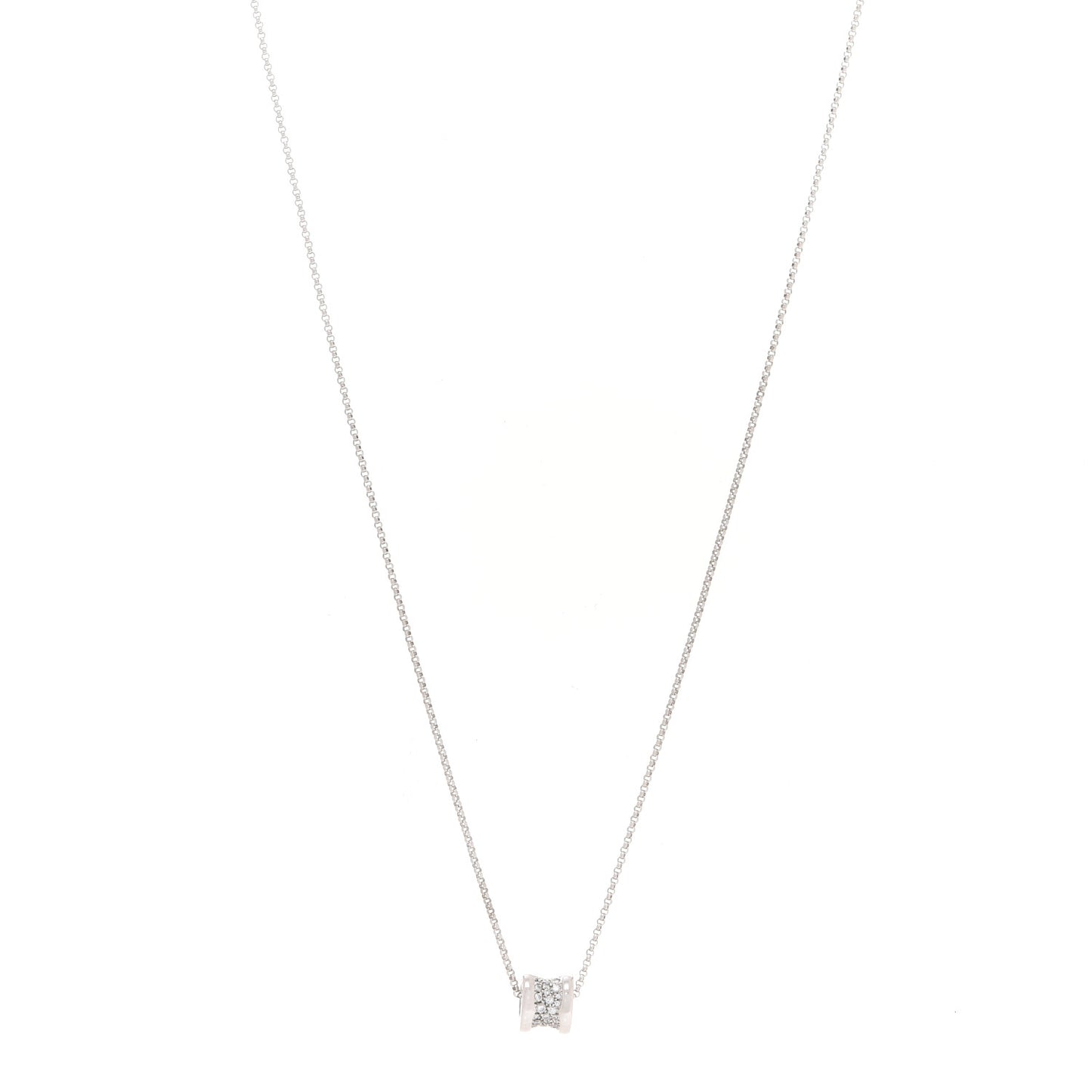 18K White Gold Diamond Small B.Zero1 Pave Pendant Necklace