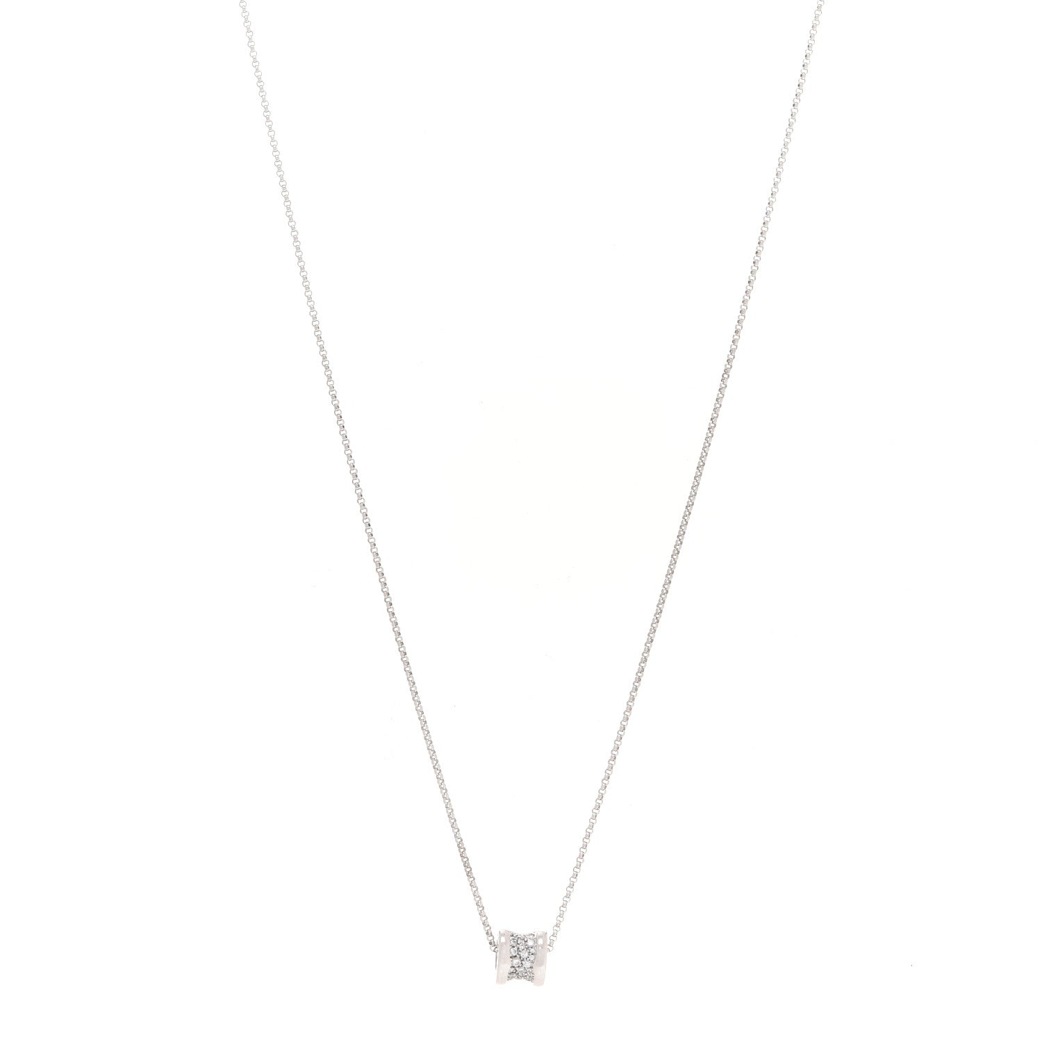 Bulgari 18K White Gold Diamond Small B.Zero1 Pave Pendant Necklace 1 of 6