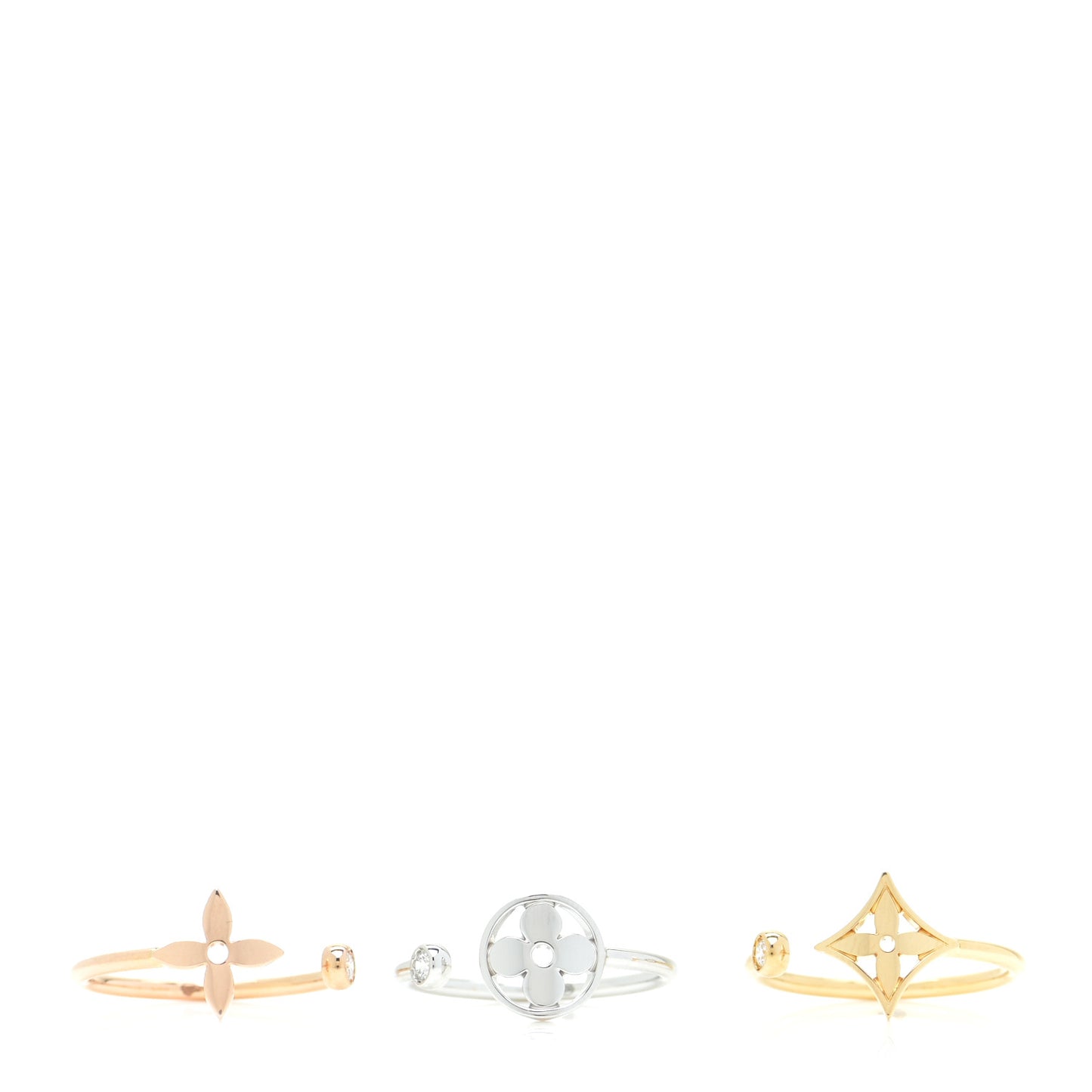 18K Yellow Pink White Gold Diamond Idylle Blossom Ring 3 Set 52 6