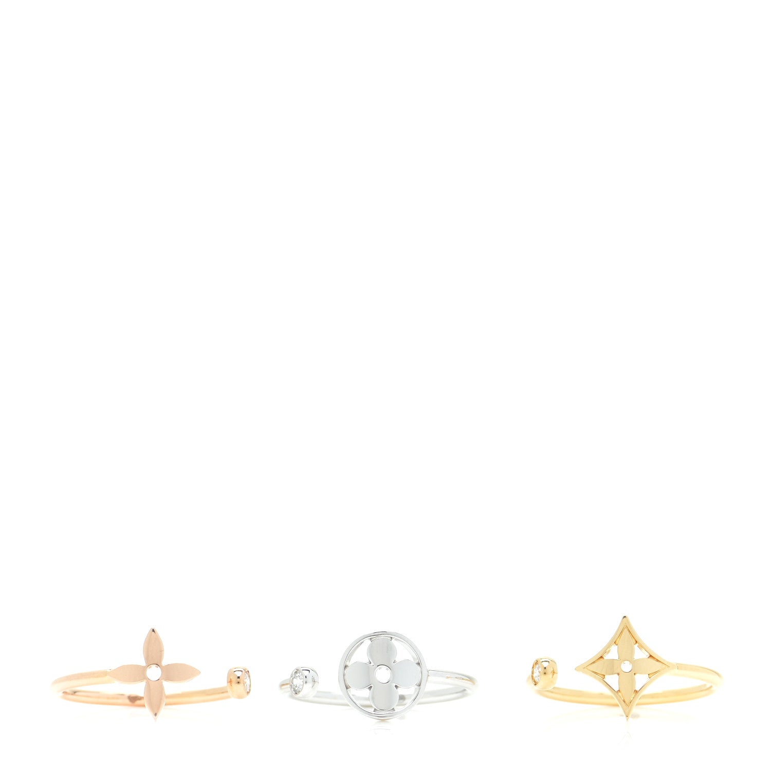 Louis Vuitton 18K Yellow Pink White Gold Diamond Idylle Blossom Ring 3 Set 52 6 6 of 10