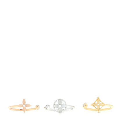 Louis Vuitton 18K Yellow Pink White Gold Diamond Idylle Blossom Ring 3 Set 52 6 6 of 10