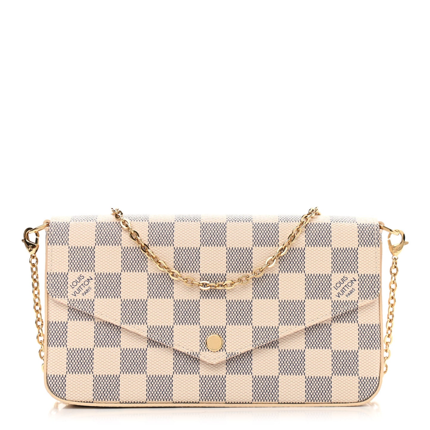 Damier Azur Pochette Felicie Chain Wallet Rose Ballerine