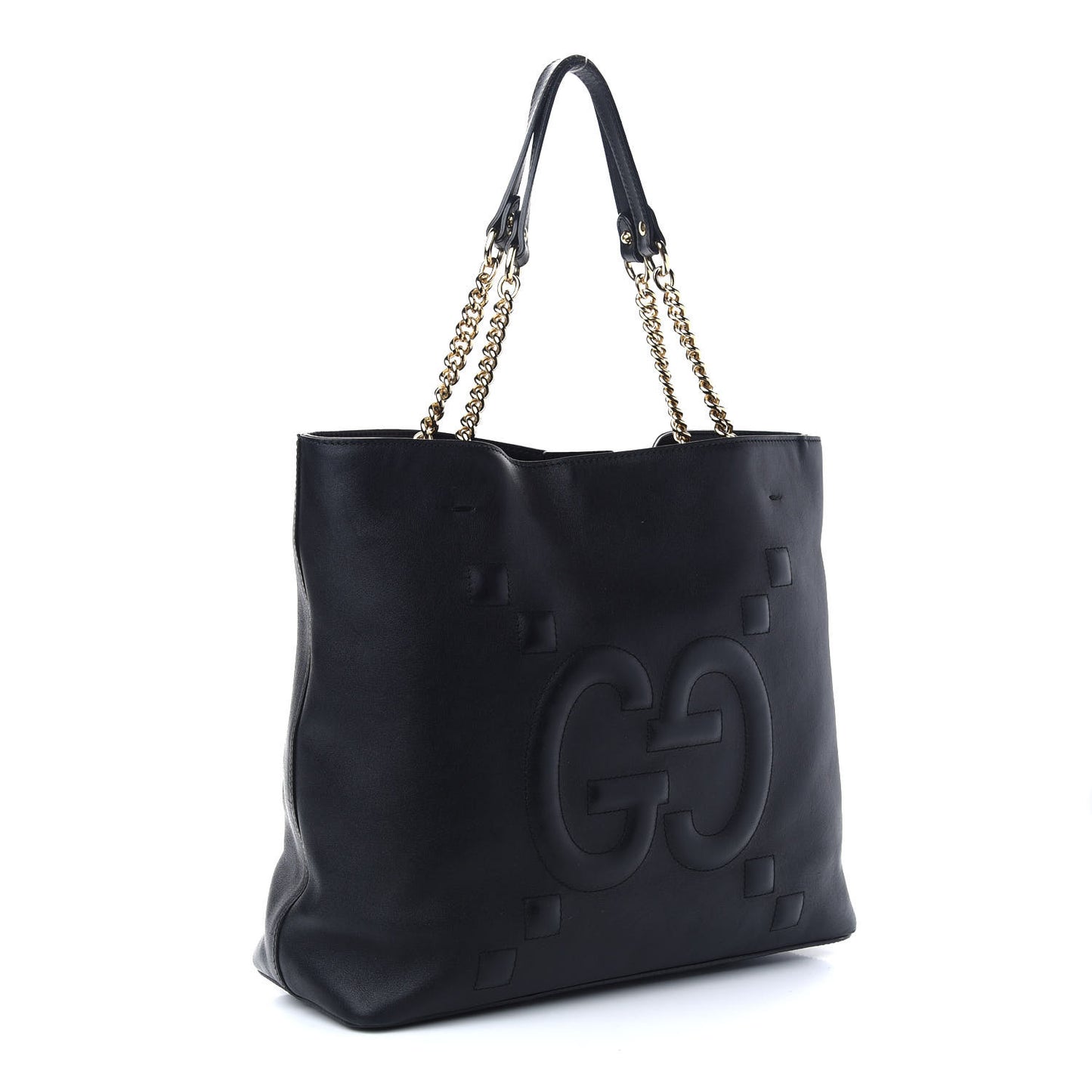 Apollo Calfskin GG Dadini Embroidered Chain Shoulder Tote Black