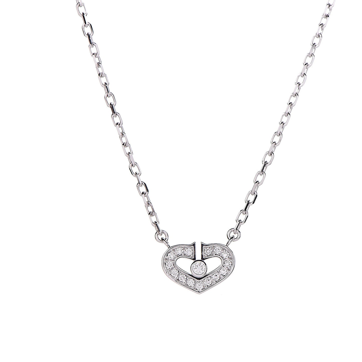 18K White Gold Diamond Hearts and Symbols Necklace