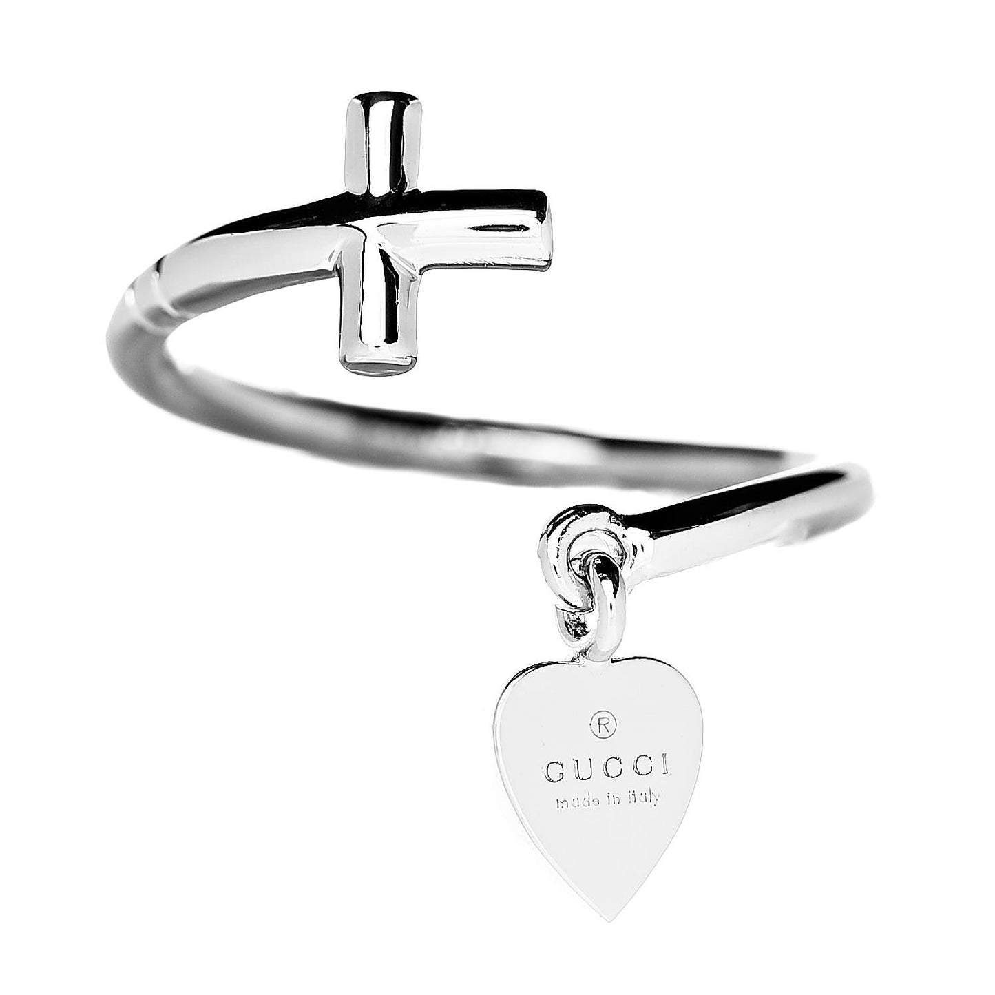 18K White Gold Cross and Heart Ring 54 6.75