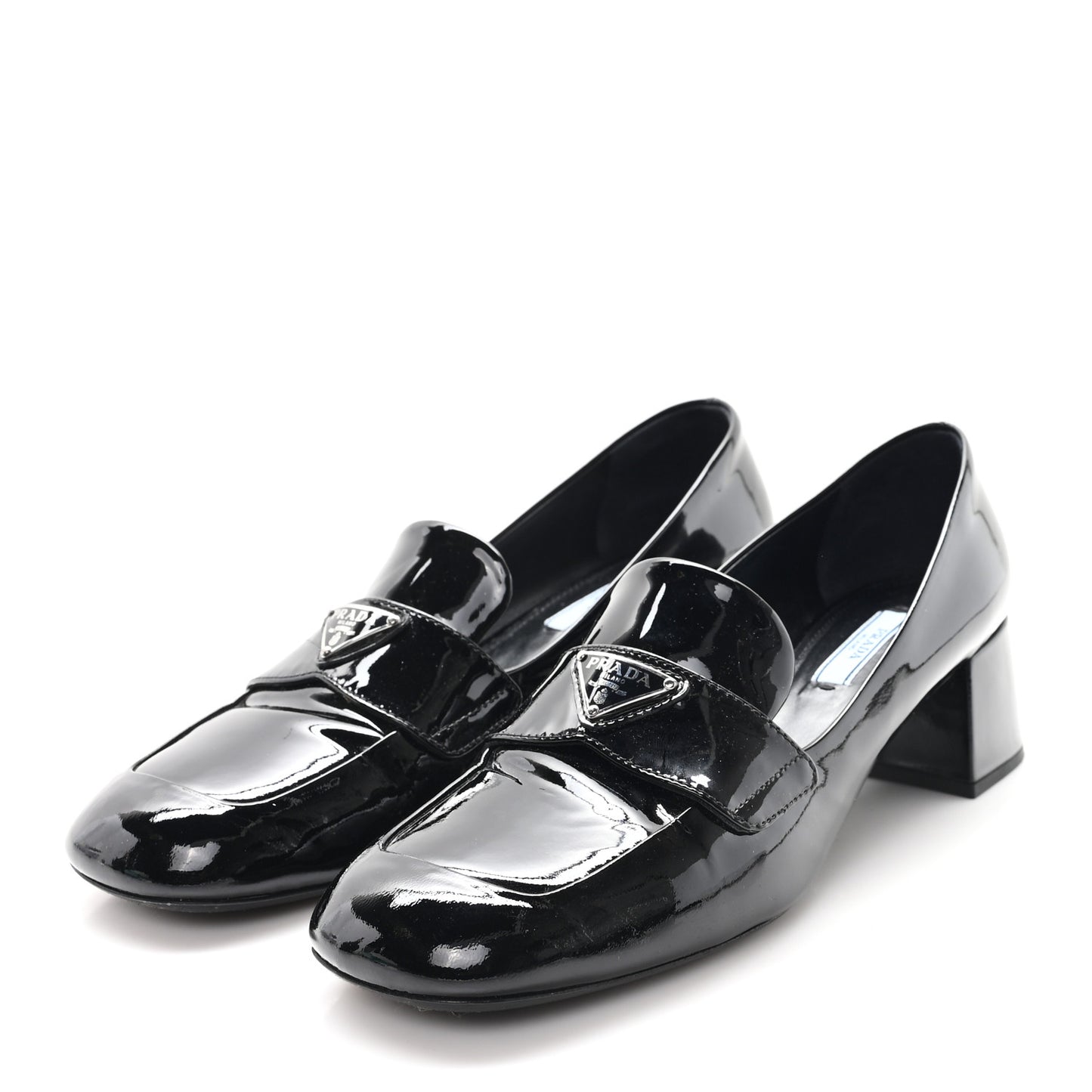 Vernice Metal Triangle Logo 45mm Loafer Pumps 38.5 Black