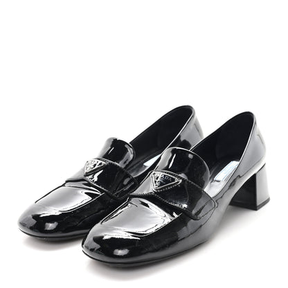 Prada Vernice Metal Triangle Logo 45mm Loafer Pumps 38.5 Black 4 of 10
