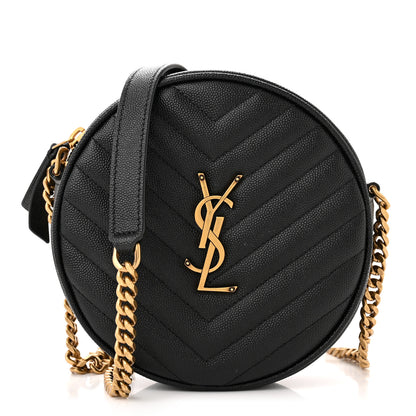 Saint Laurent Grain De Poudre Matelasse Chevron Quilted Round Vinyle Camera Bag Black 1 of 12