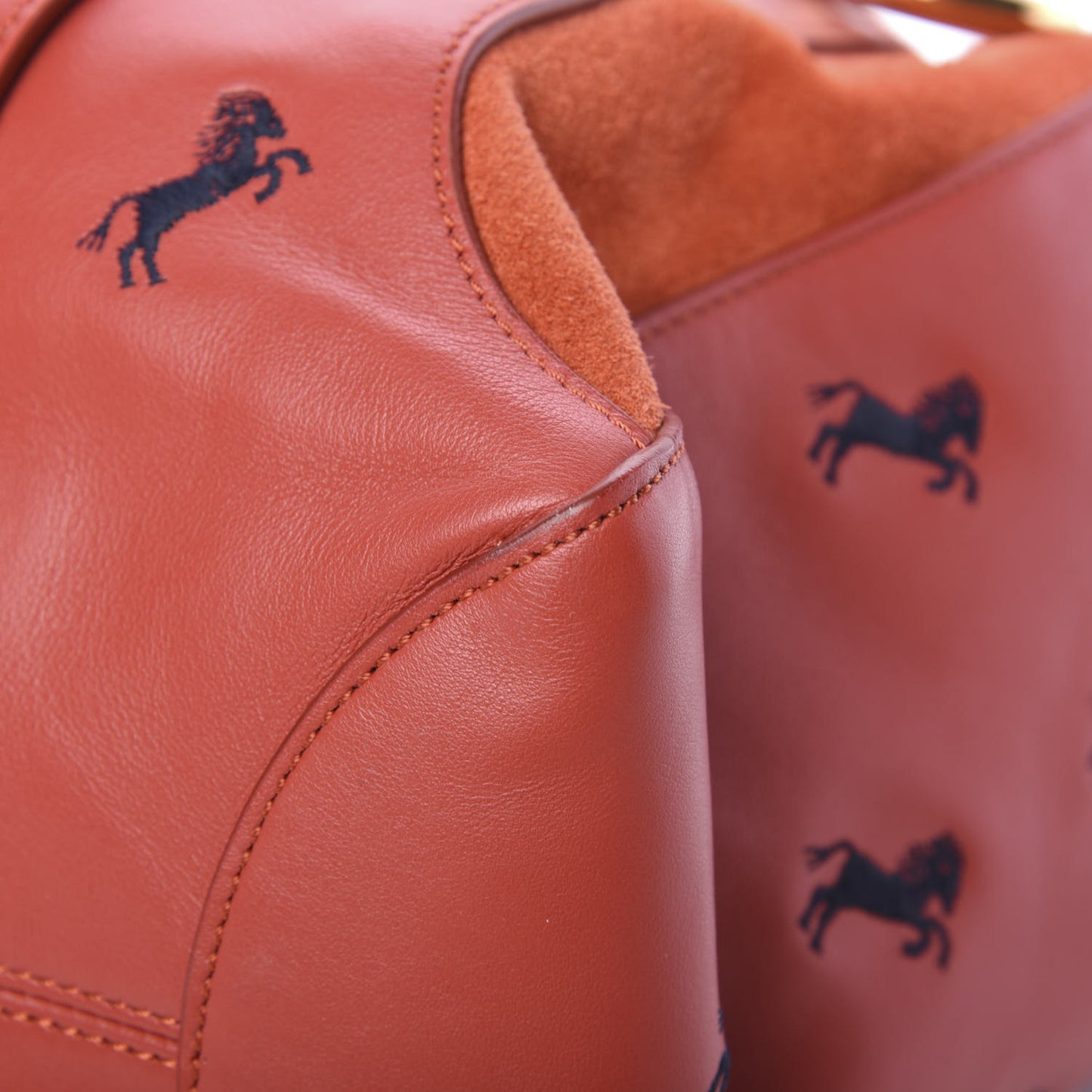 Smooth Calfskin Little Horses Embroidered Tao Zipped Tote Earthy Red