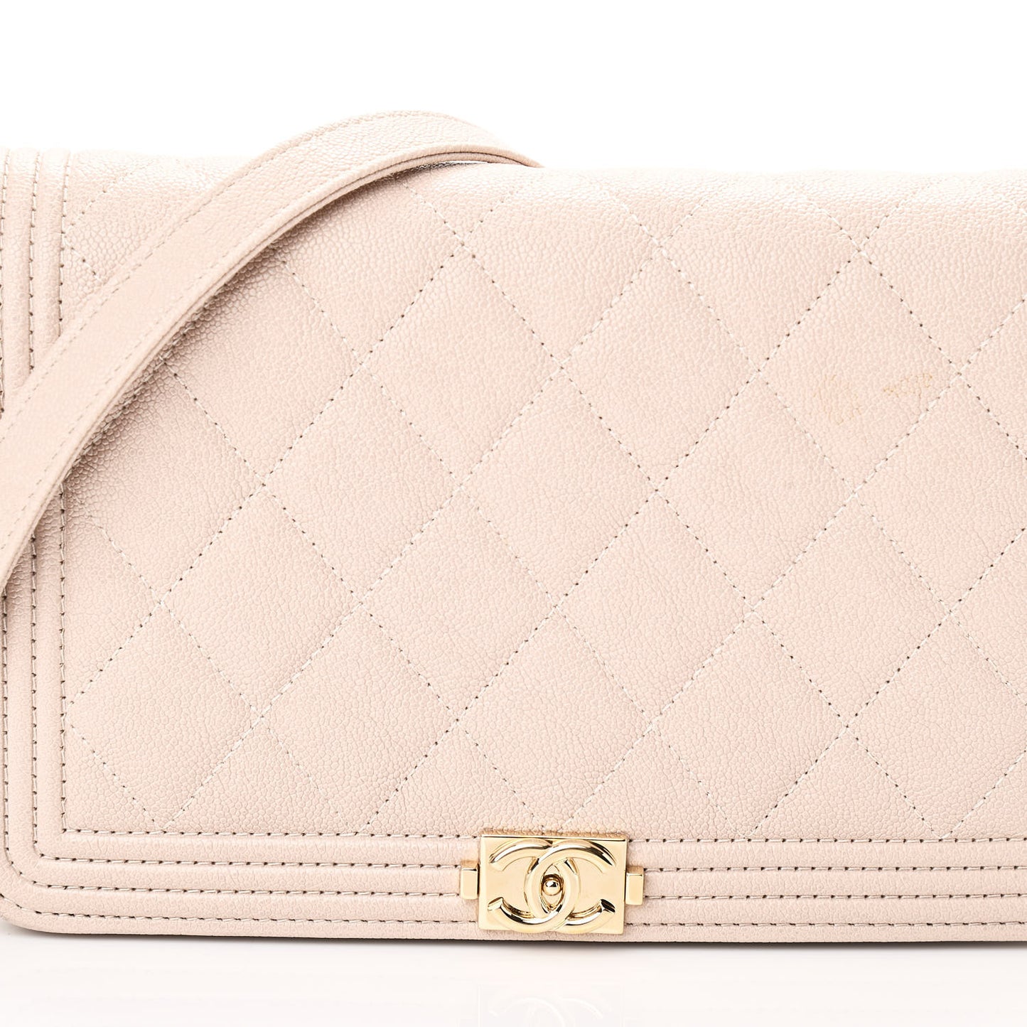 Caviar Quilted Boy Wallet On Chain WOC Light Beige