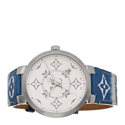 Louis Vuitton Stainless Steel Monogram 39mm Tambour Slim Quartz Watch Ombre Blue 2 of 4