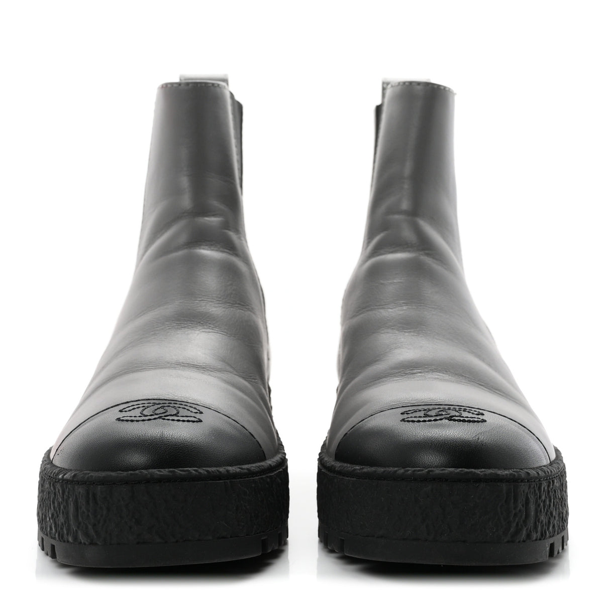 Chanel Calfskin Cap Toe CC Ankle Boots 38.5 Grey Black 3 of 11