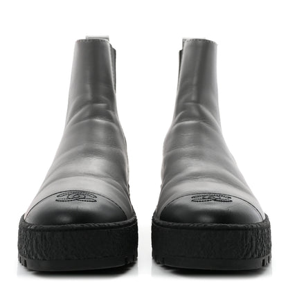 Chanel Calfskin Cap Toe CC Ankle Boots 38.5 Grey Black 3 of 11